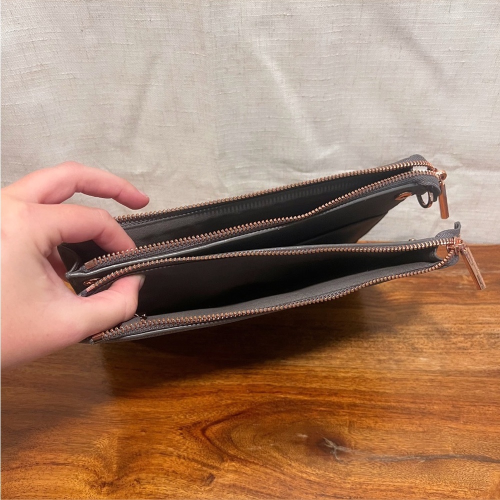 DAGNE DOVER Graphite Gray‎ Coated Canvas 3 In 1 Wallet Clutch & Crossbody Bag - Picture 14 of 16